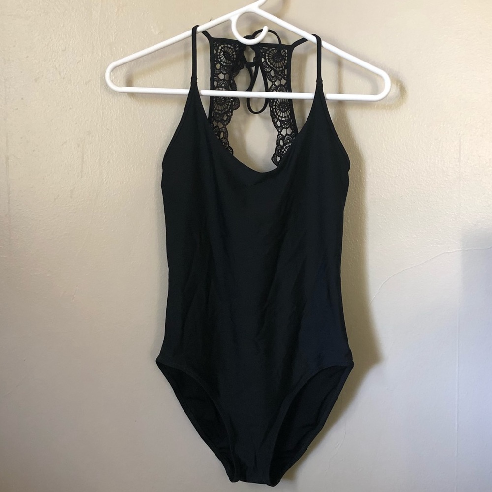 Black swim suit with lace